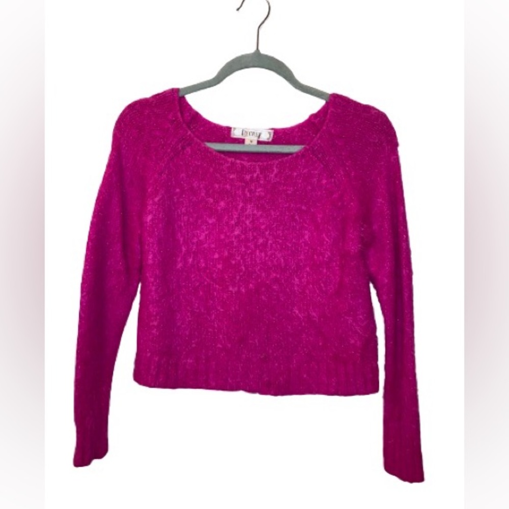 Decree Cropped Y2K Pink Fuzzy Sweater